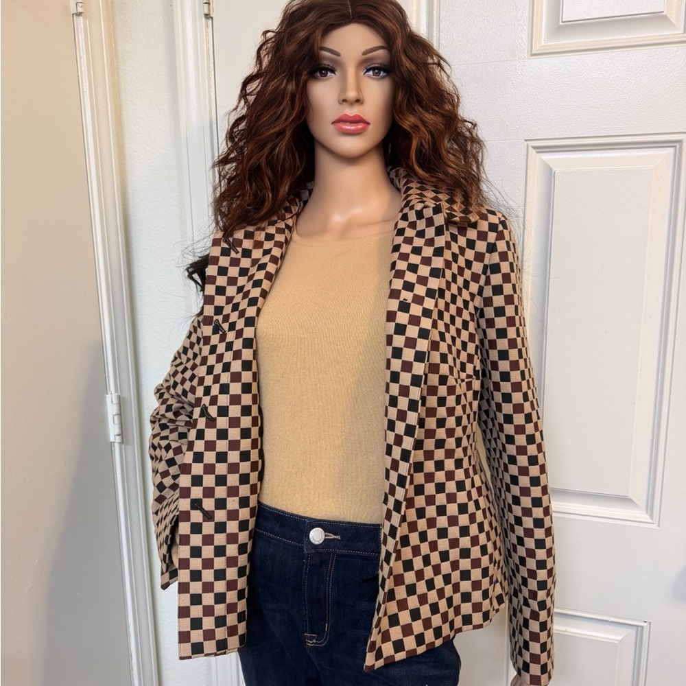 Akris Women's Checkered Blazer in Black and Brown